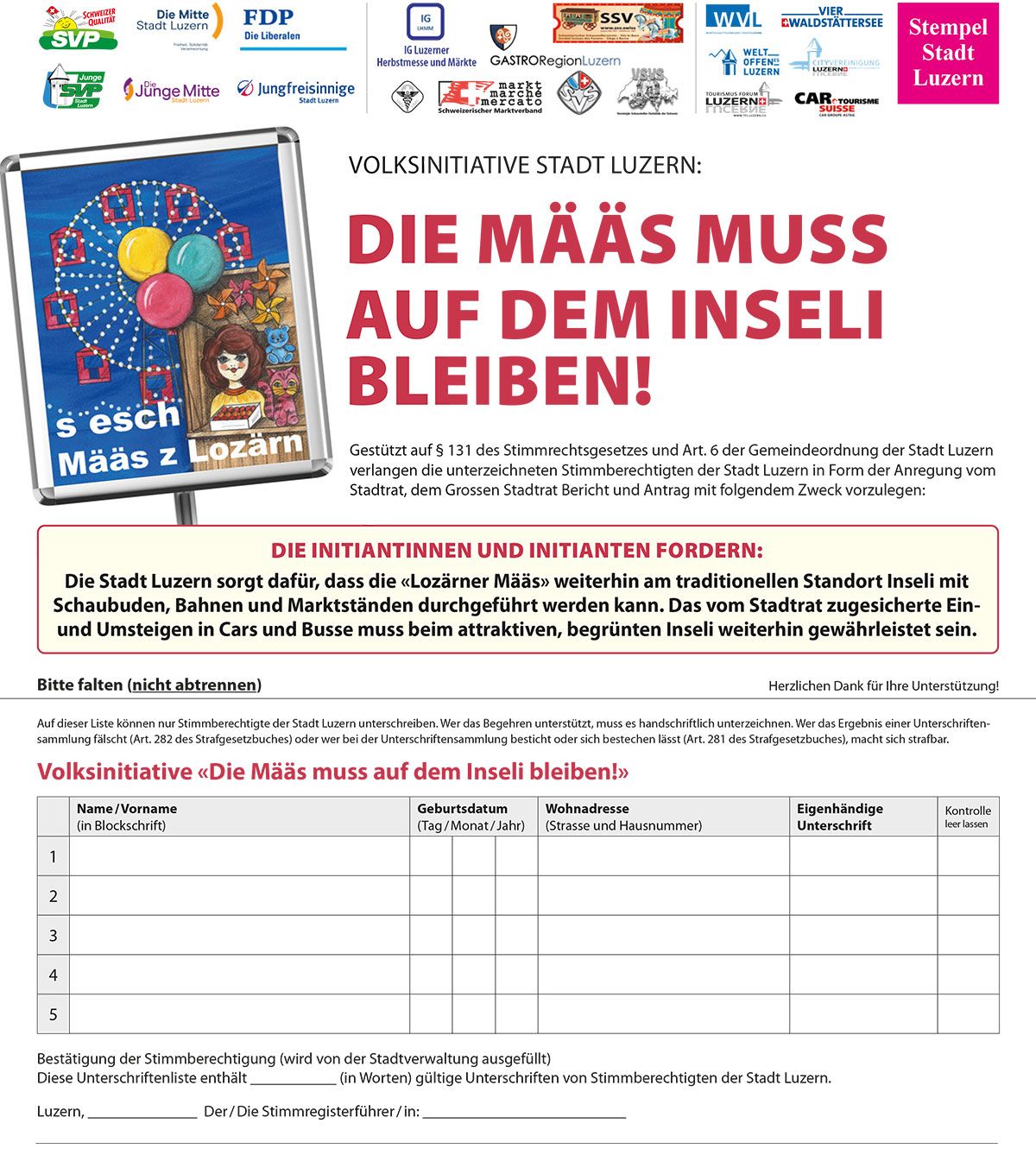 Unterschriften Sammlungsbogen